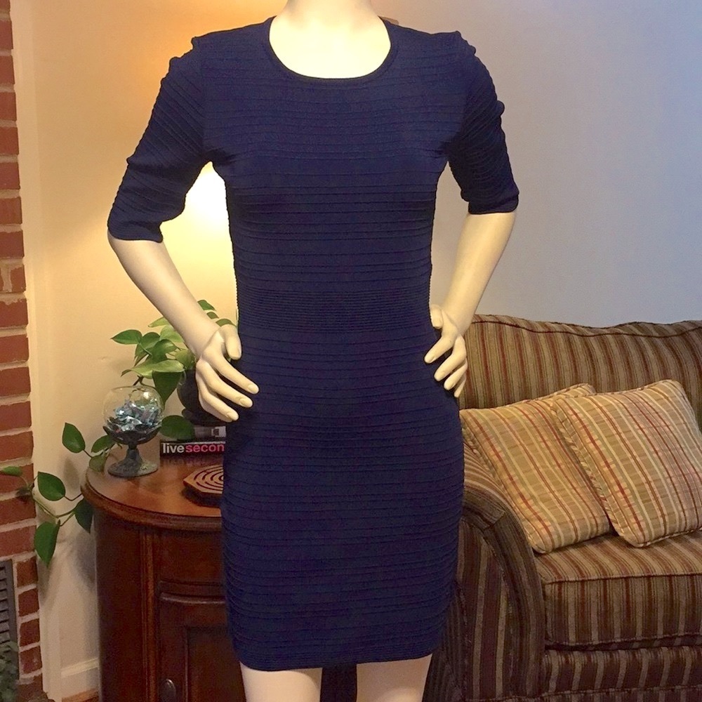 NWT Cache Bodycon Navy Ribbed Dress